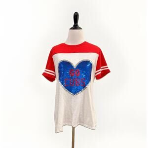 Chicago Cubs Flip Sequin Heart Logo Tee Shirt Women’s Plus Size 20 T-Shirt Top